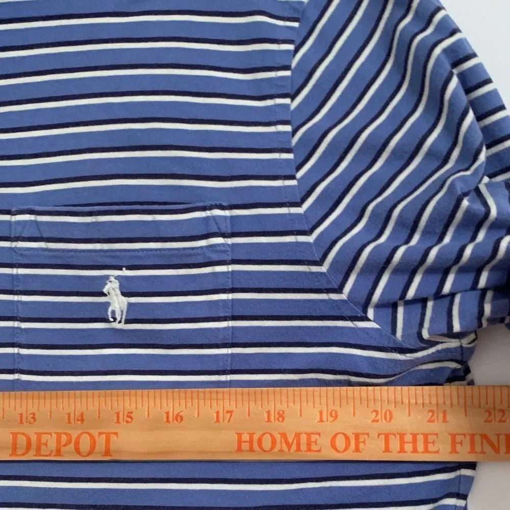 Polo by Ralph Lauren Men's Navy and White Striped Polo Shirt White Logo Size M
